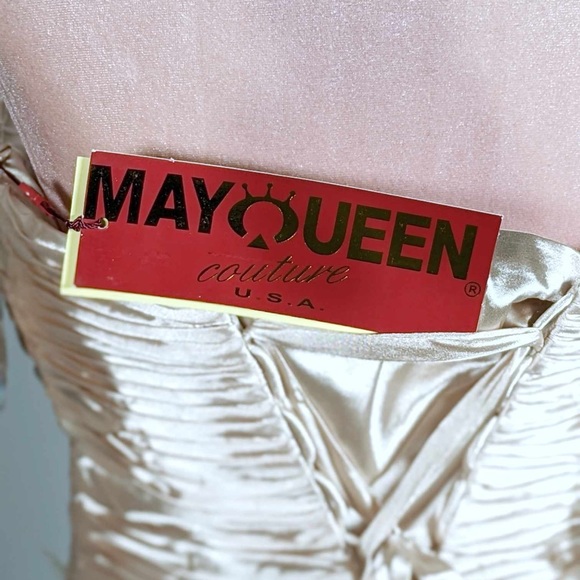 NWT May Queen | Champagne Rhinestone Ruffle Strapless Dress & Shawl - sz 10 - Picture 6 of 10